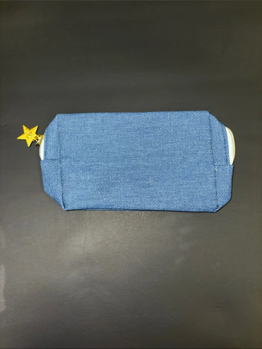 Designer Inspired Light Blue Denim Toiletry Pouch with Star Zip Pull